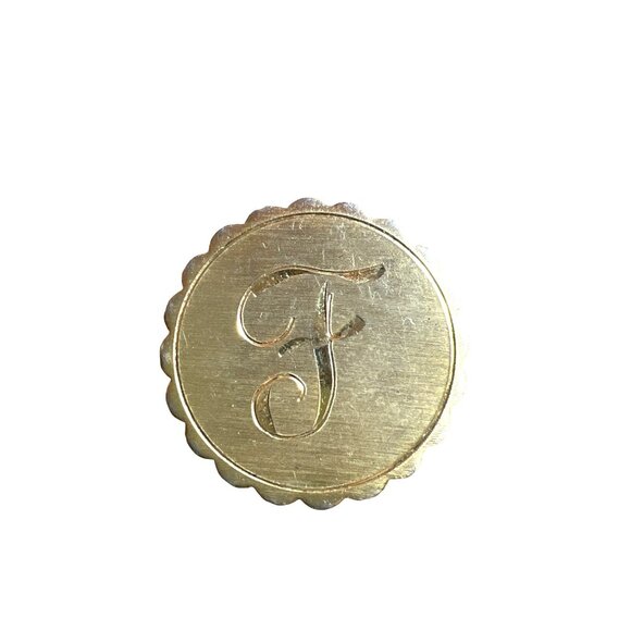 F Monogram Vintage Brooch Gold Tone Elegant Scalloped Edges Circle Round 1” - Picture 5 of 7